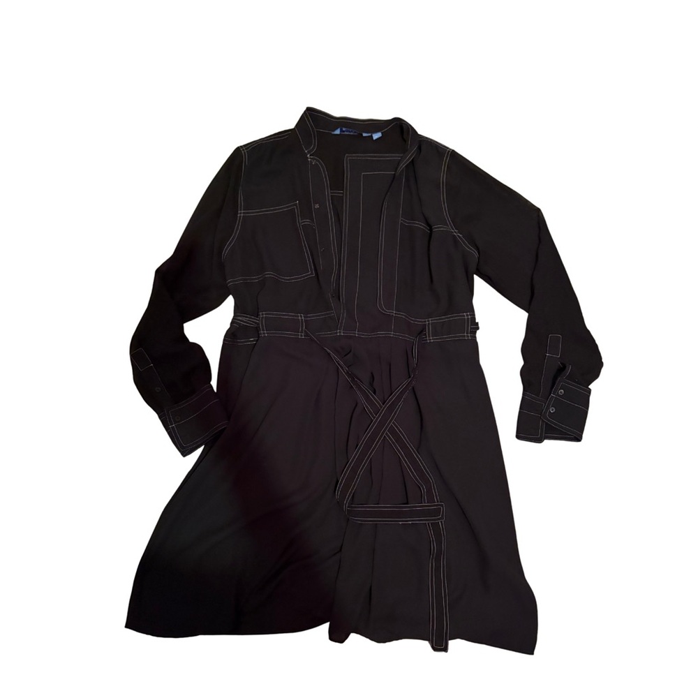 Black Long-Sleeve Dress with Stitching